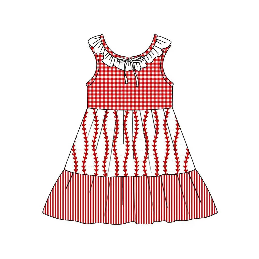 C12.11 Custom Moq 5 Baby Girls Collar Flowers Checked Stripe Patchwork Knee Length Dresses