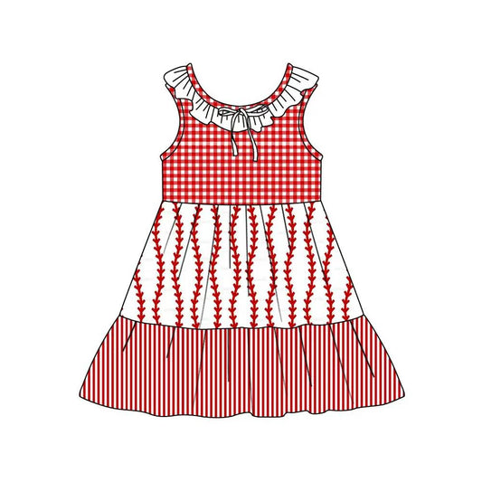C12.11 Custom Moq 5 Baby Girls Collar Flowers Checked Stripe Patchwork Knee Length Dresses