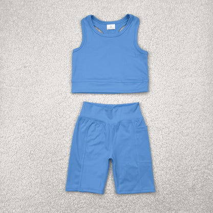 GSSO1515 Baby Girls Blue Athletic Active Wear Top Shorts Clothes Set 4.25