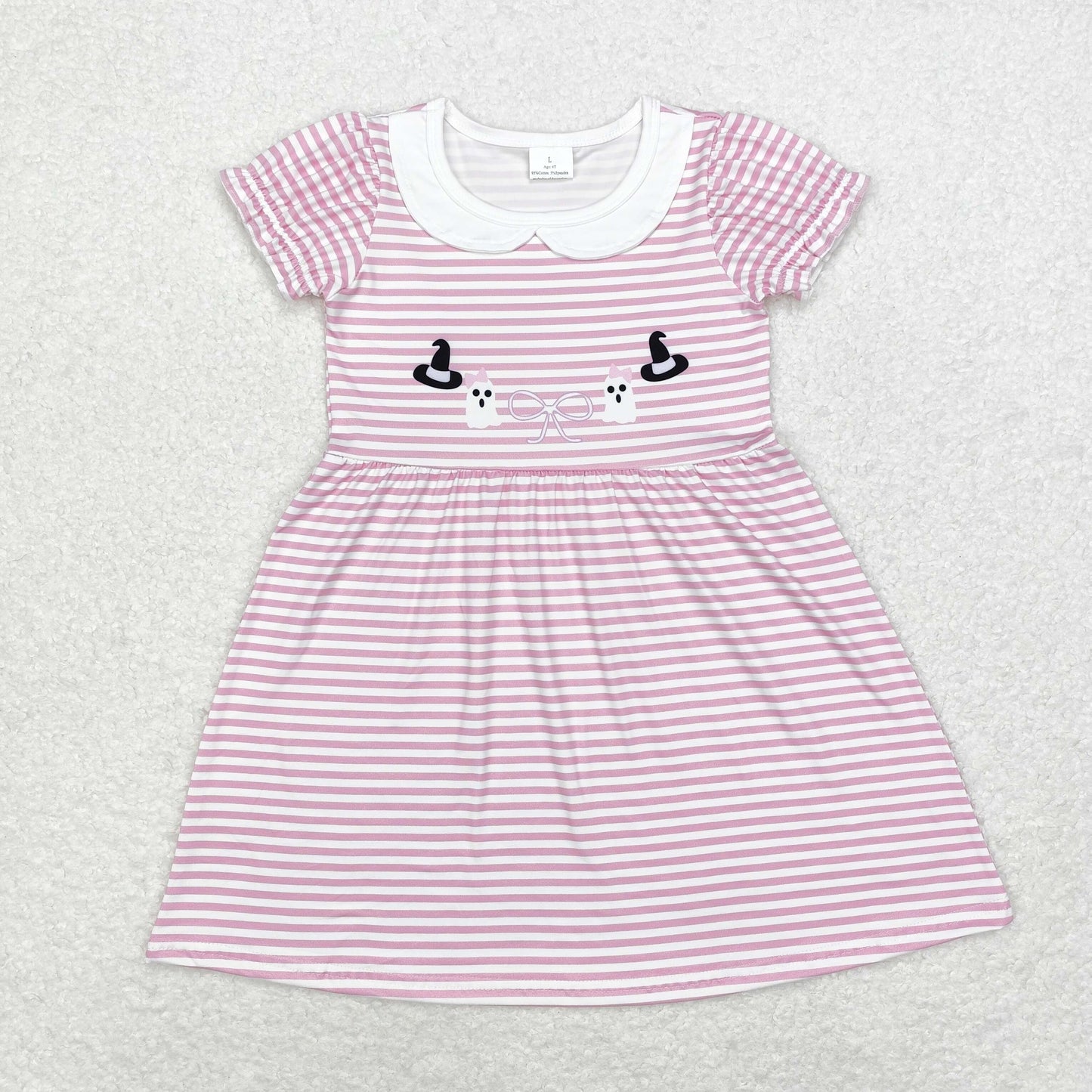 GSD1362 Halloween hat Ghost bow pattern doll collar pink striped short-sleeved dress