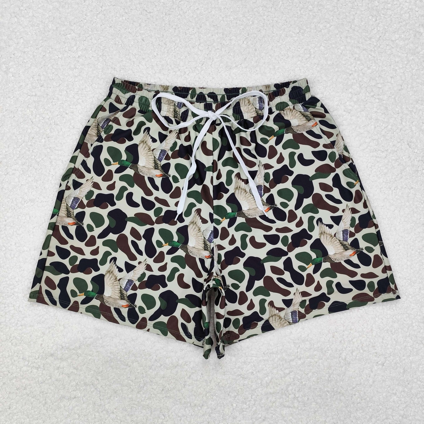 S0468 Adult Man Green Duck Camouflage Pockets Bottom Trunks Shorts Swimwear