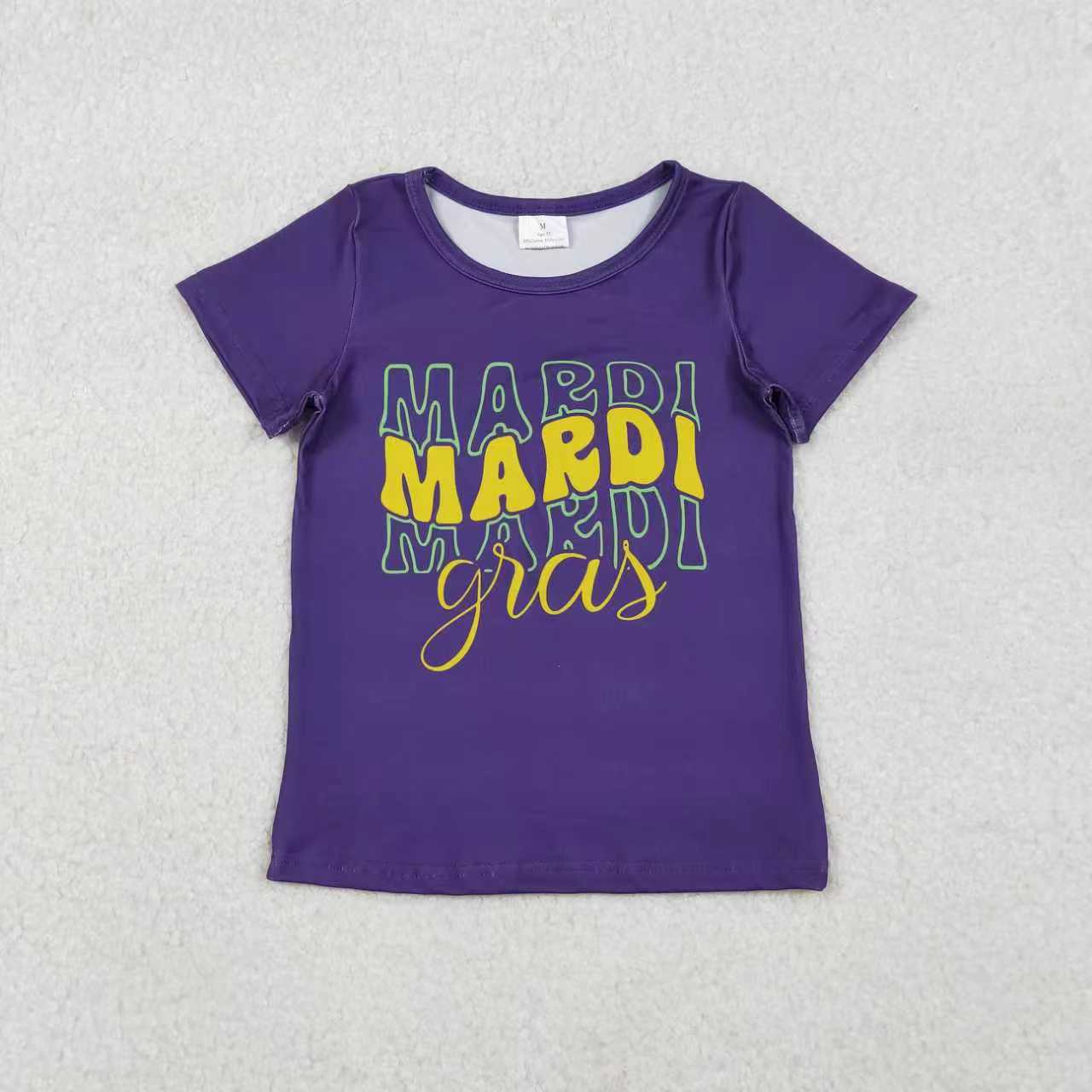 Sibling Baby Girls Purple Short Sleeve Bow Donuts Boots Tassel Mardigras T-shirts Tops C11.8