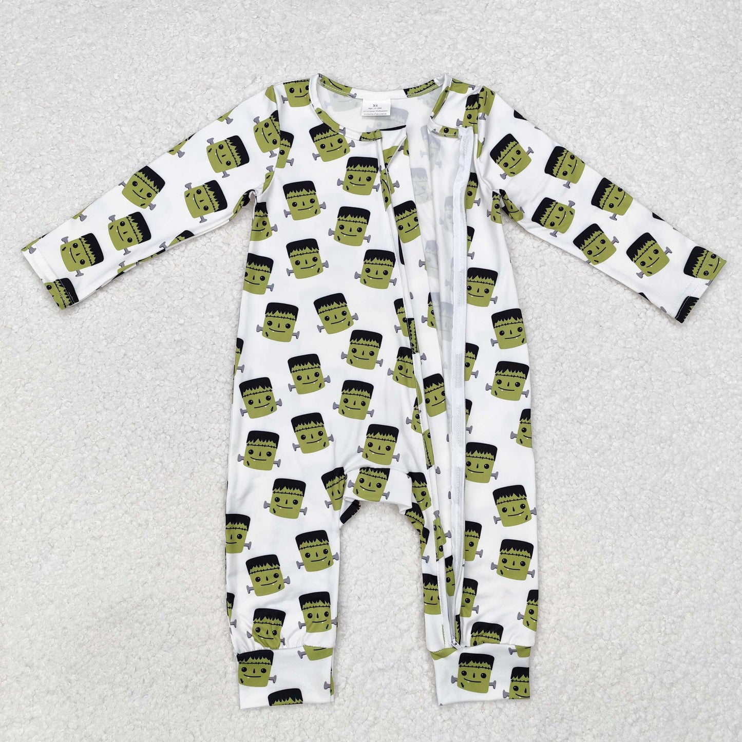 LR1471 Baby Infant Boys Green Monster Halloween Zip Romper