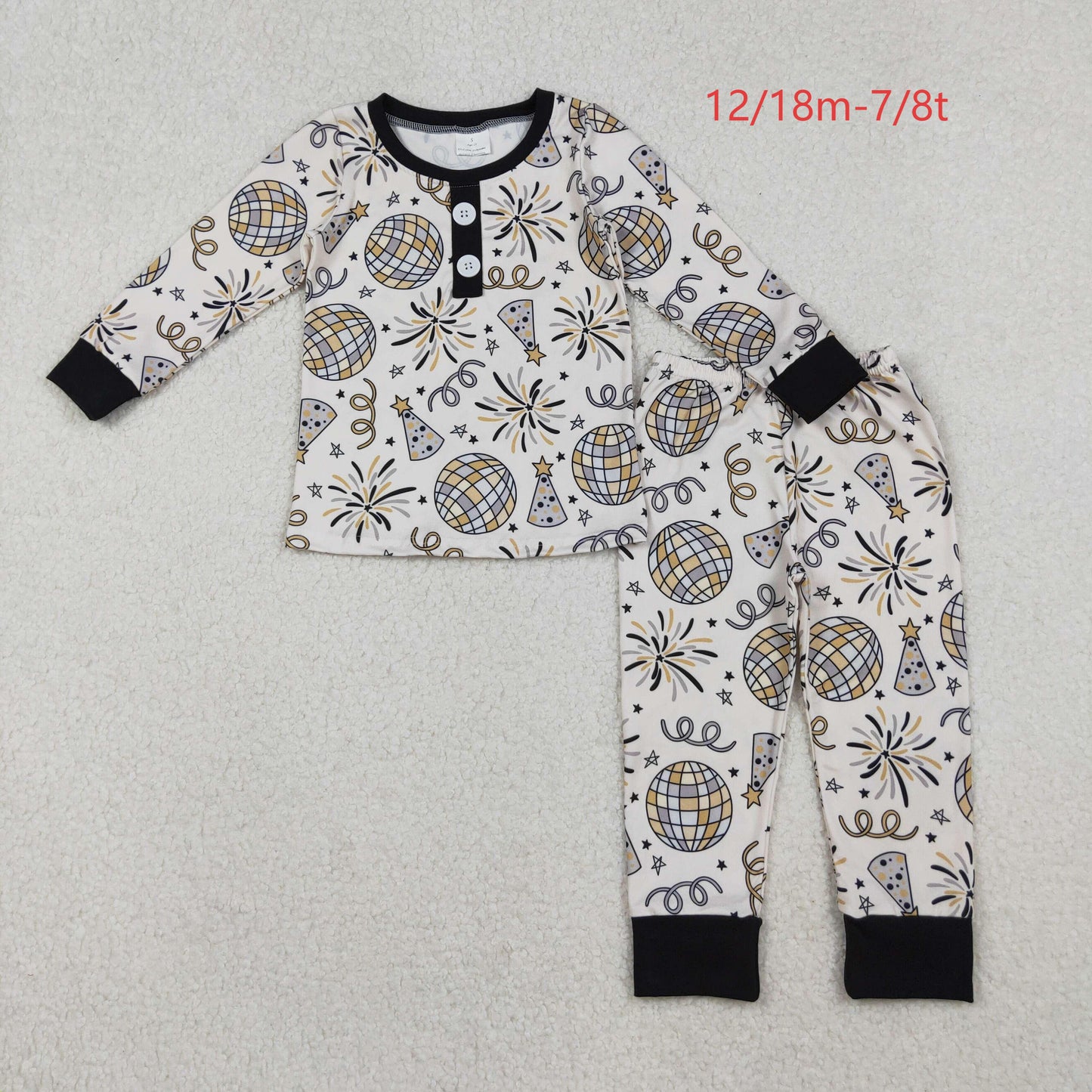 BLP1166 Baby Boys Happy New Year Button Top Pant Pajamas Set C10.16