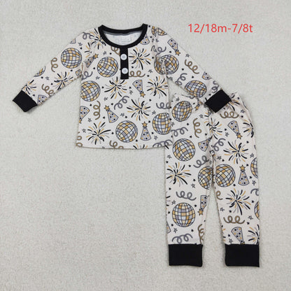 BLP1166 Baby Boys Happy New Year Button Top Pant Pajamas Set C10.16