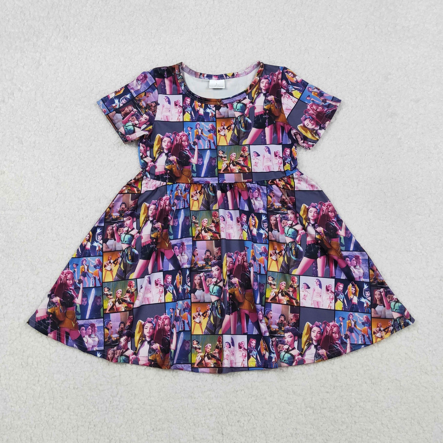 GSD2918 Baby Girls Short Sleeve Cartoon Girls Checked Knee Length Dress C10.30
