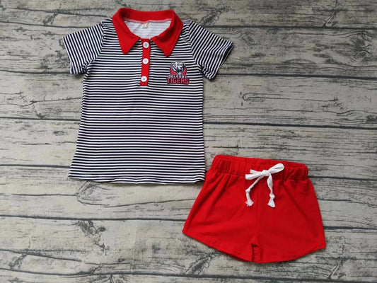 Baby Boys Stripes Tigers Team Tee Shorts Clothes Sets Preorder(moq 3)