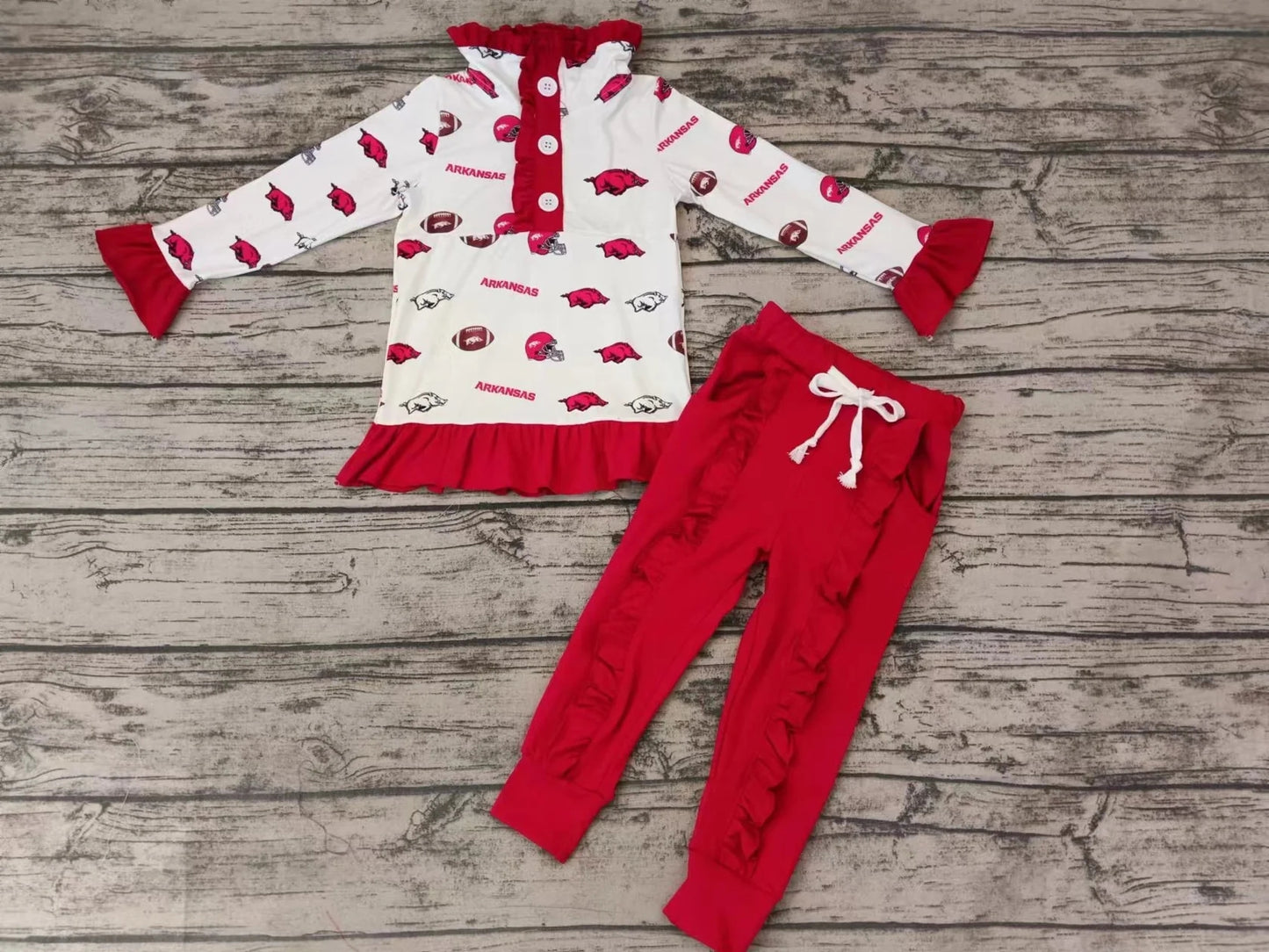Baby Girls Pig Red Teams Pullovers Shirts Top Ruffle Pants Clothes Sets preorder(moq 3)