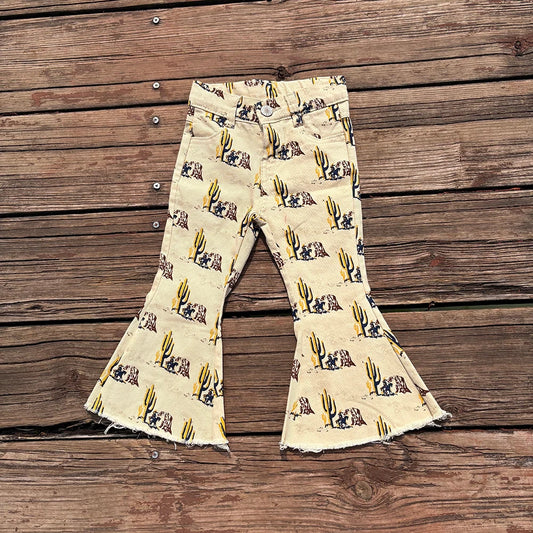 P0074 Baby Girls Cactus Horse Denim Bell Pants
