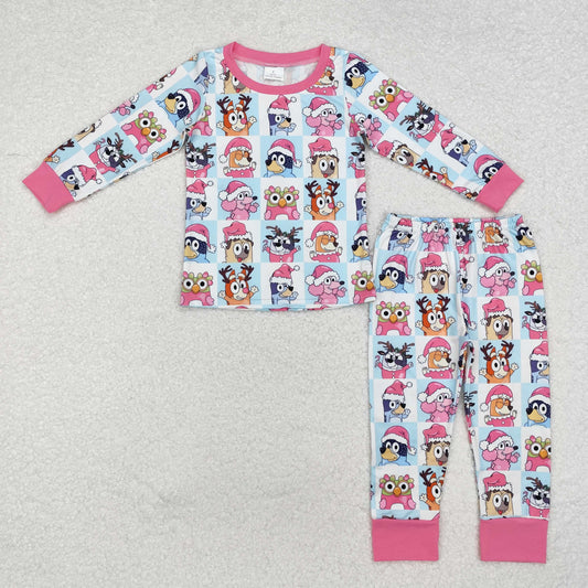 GLP1805 Baby Girls Christmas Dogs Pink Top Pants Pajamas Clothes Set