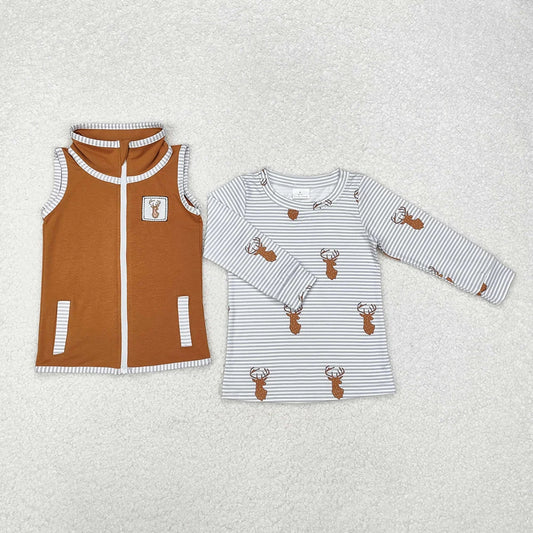 Sibling Baby Girls Boys Deers Hunting Tops Vest 2pcs Sets