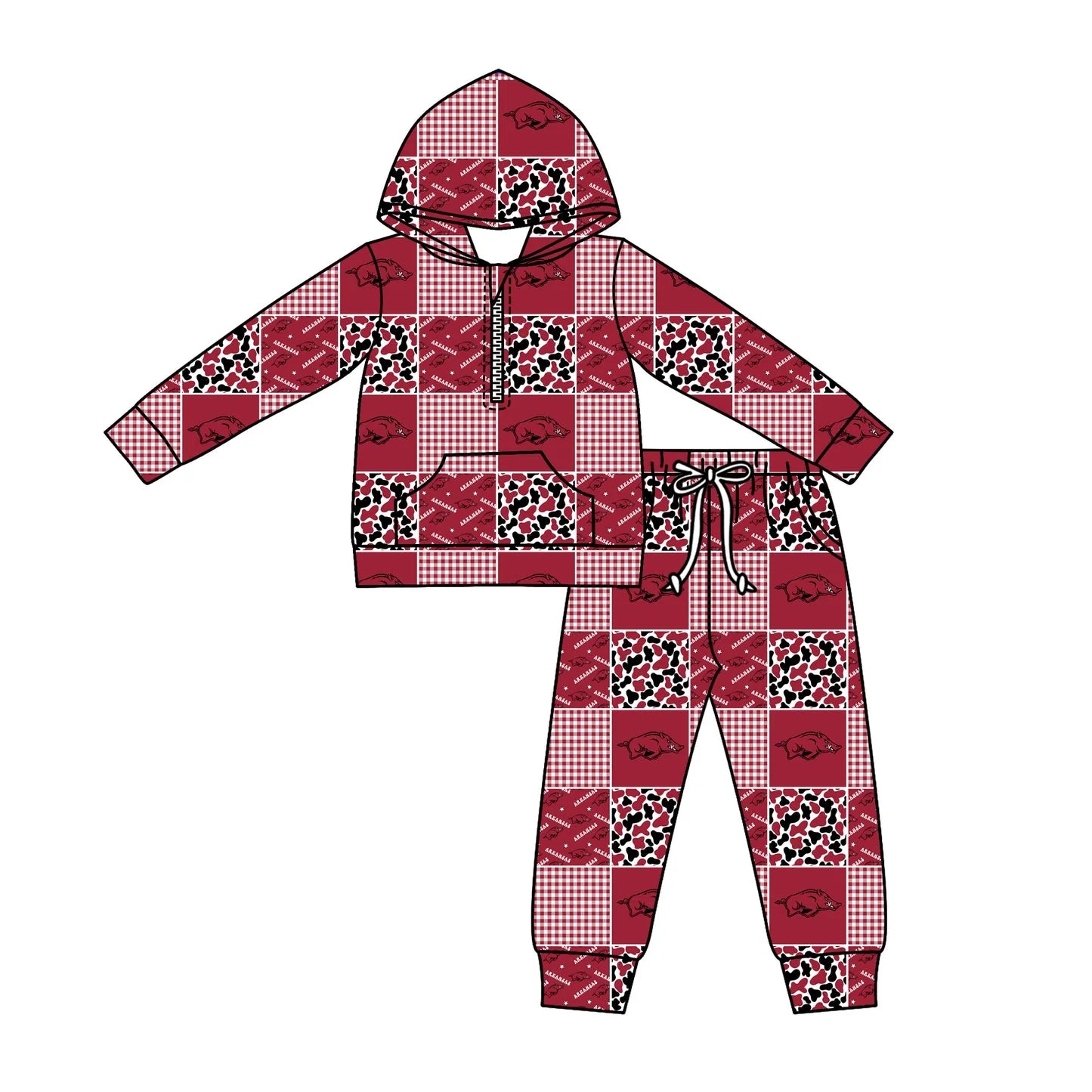 C12.3 Custom Moq 5 Baby Boys Camo Red Bulls Checked Zipper Pockets Hoodies Pants Team Clothes Sets