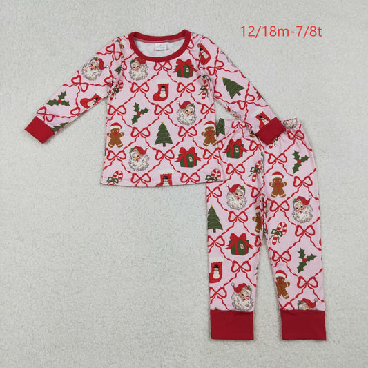 GLP2807 Baby Girls Red Bows Santa Gifts Plaid Top Pant Christmas Pajamas Set C10.14