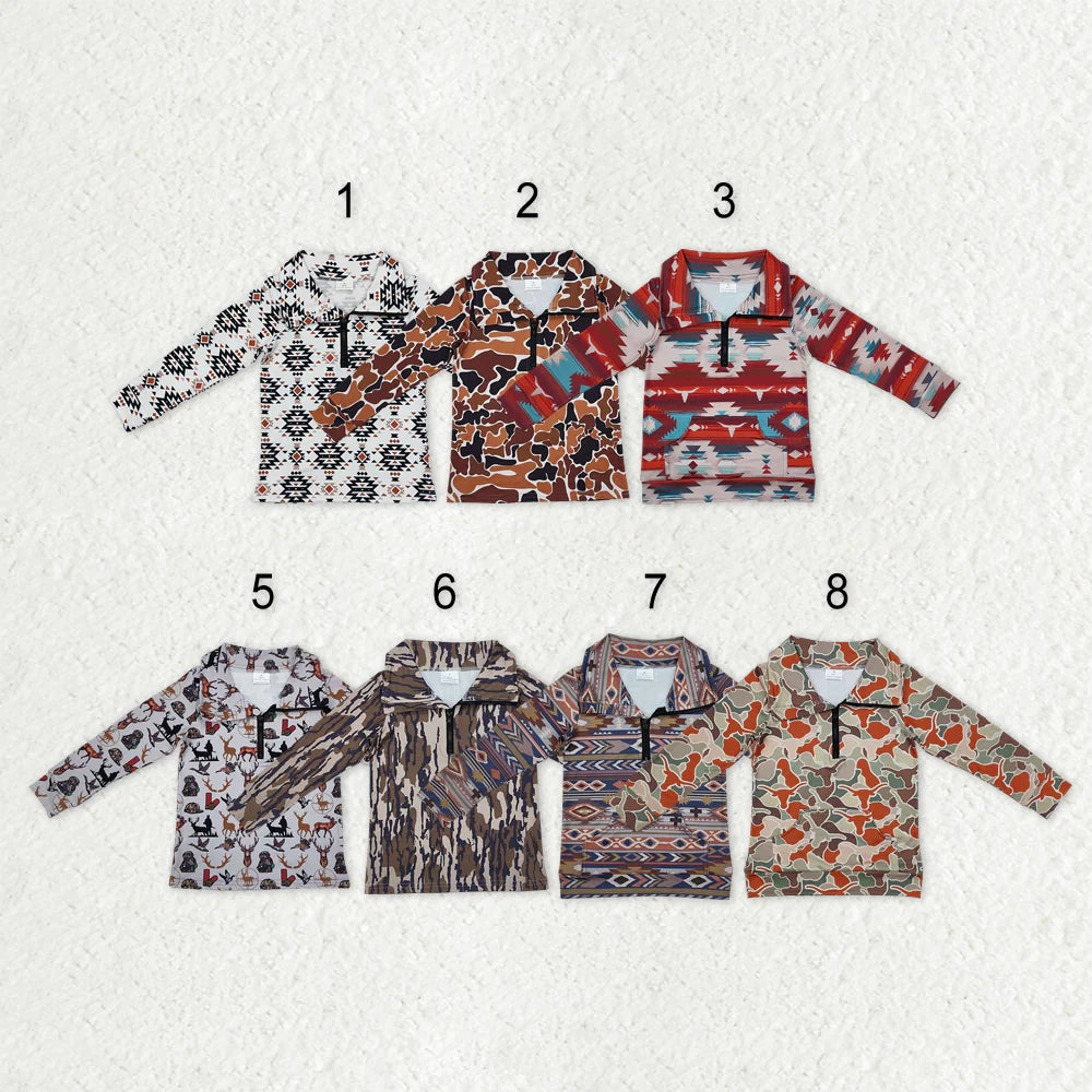 Sibling Baby Boys Long Sleeves Western Camo Aztec Pocket Half Zipper Pullovers Top 8.5