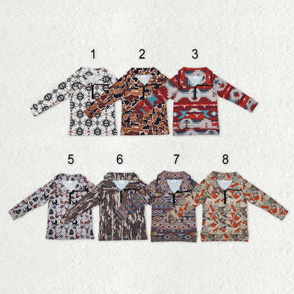 Sibling Baby Boys Long Sleeves Western Camo Aztec Pocket Half Zipper Pullovers Top 8.5