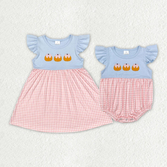 Sibling Baby Girls Fall Pumpkins Pink Rompers Dress