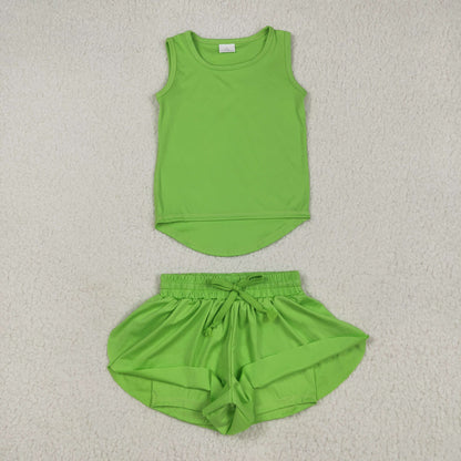 GT0985+SS0548 Baby Girls Green Sleeveless Top Skorts Set 5.29
