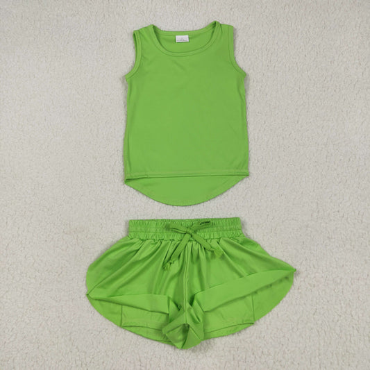 GT0985+SS0548 Baby Girls Green Sleeveless Top Skorts Set 5.29