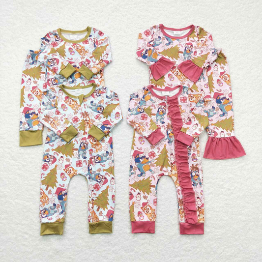 Sibling Baby Kids Dogs Christmas Tree Rompers Pajamas Clothes Sets