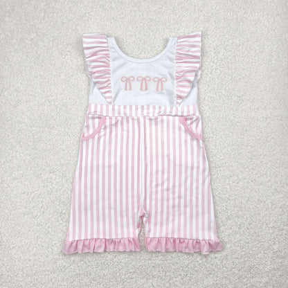 SR3025 Baby Girls Flutter Sleeves Pink Bows Pockets Jumpsuit 4.29