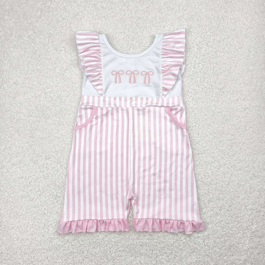 SR3025 Baby Girls Flutter Sleeves Pink Bows Pockets Jumpsuit 4.29
