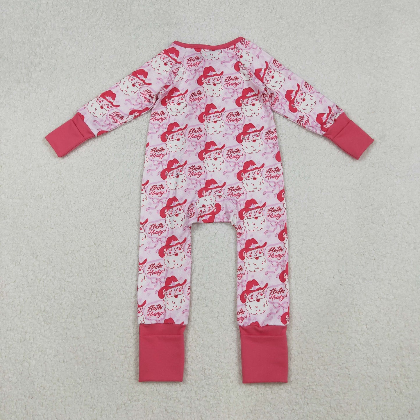 LR2243 Baby Girls Pink Long Sleeves Bows Santa Plaid Zipper Romper C10.14