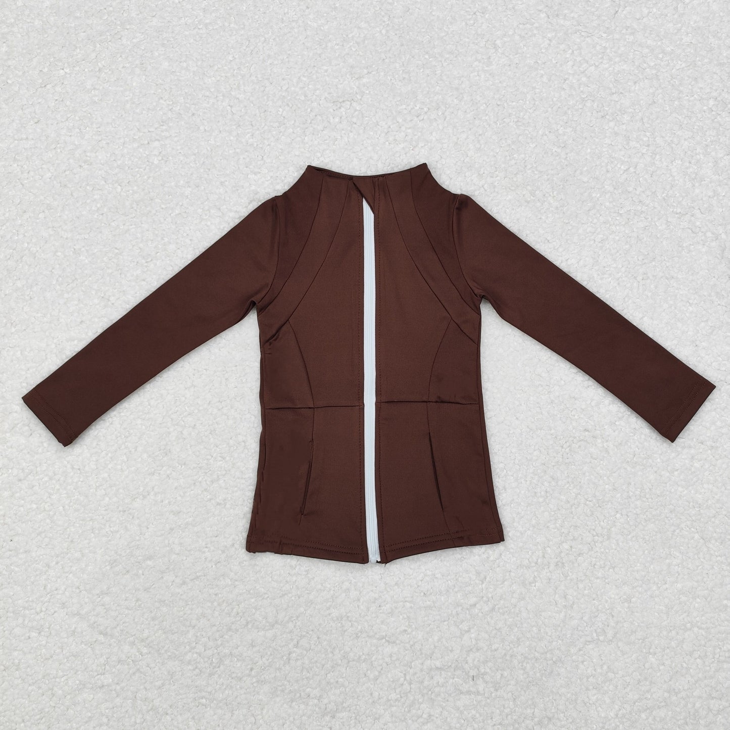 GT0678 Baby Girls Brown Zip Pocket Yoga Active Wear Jacket