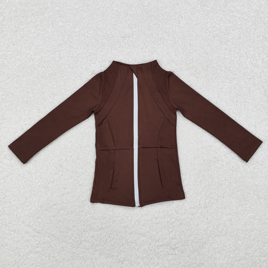GT0678 Baby Girls Brown Zip Pocket Yoga Active Wear Jacket
