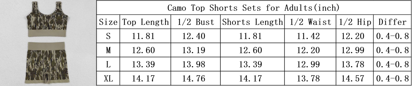 GT1187+SS0642 Adult Women Bottomland Camo Crop Bra Top Shorts Yoga Outfits Set C9.5