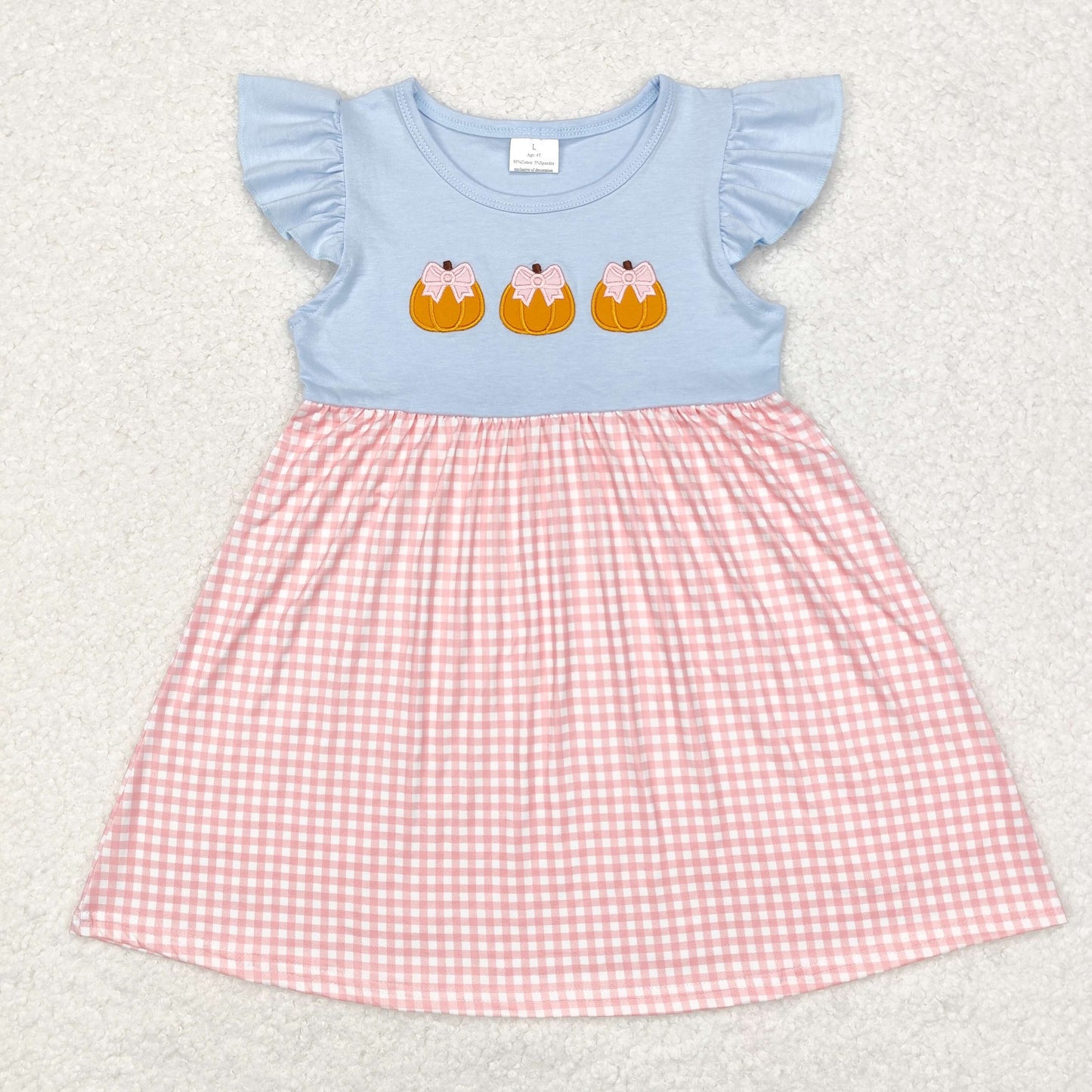 GSD1421 Embroidery pumpkin pattern pink plaid shortsleeved dress