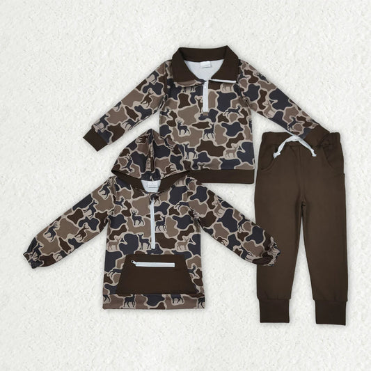 Sibling Baby Boys Deer Camo Zipper Pullovers Pockets Jogger Hunting Clothes Set Hoodies Top C11.11