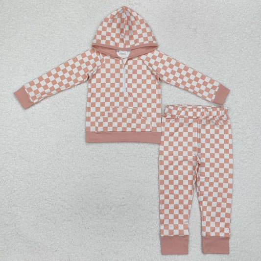 GLP1989 Baby Girls Pink Checkered Zip Top Pants Clothes Set