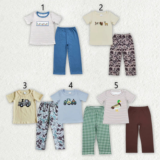 Sibling Baby Boys Embroidery Hunting Short Sleeve Shirt Pants Clothes Sets 4.26