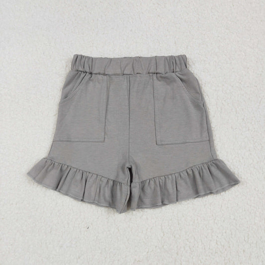 SS0563 Baby Girls Gray Pockets Summer Cotton Ruffle Short Bottoms 6.5