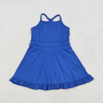 S0551 Baby Girls Royal Blue Knit Knee Length Active Wear Athletic Dress 6.2