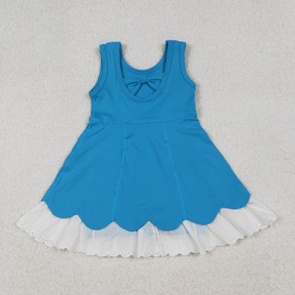 GSD2680 Baby Girls Blue Sleeveless Lace Ruffle Knee Length Dress C10.8