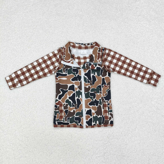 BT0853+BT0856 Baby Boys Brown Checkered Camo Hunting Zip Tops Vest