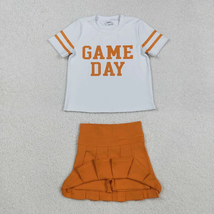 Sibling Baby Girls Game Day Tee Shirts Tops Pleated Skirts Short Yoga Active Team Clothes Sets C9.2