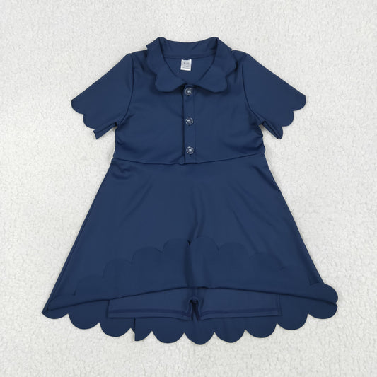 GSD2487 Baby Girls Navy Short Sleeves Button Yoga Knee Length Dress 6.20