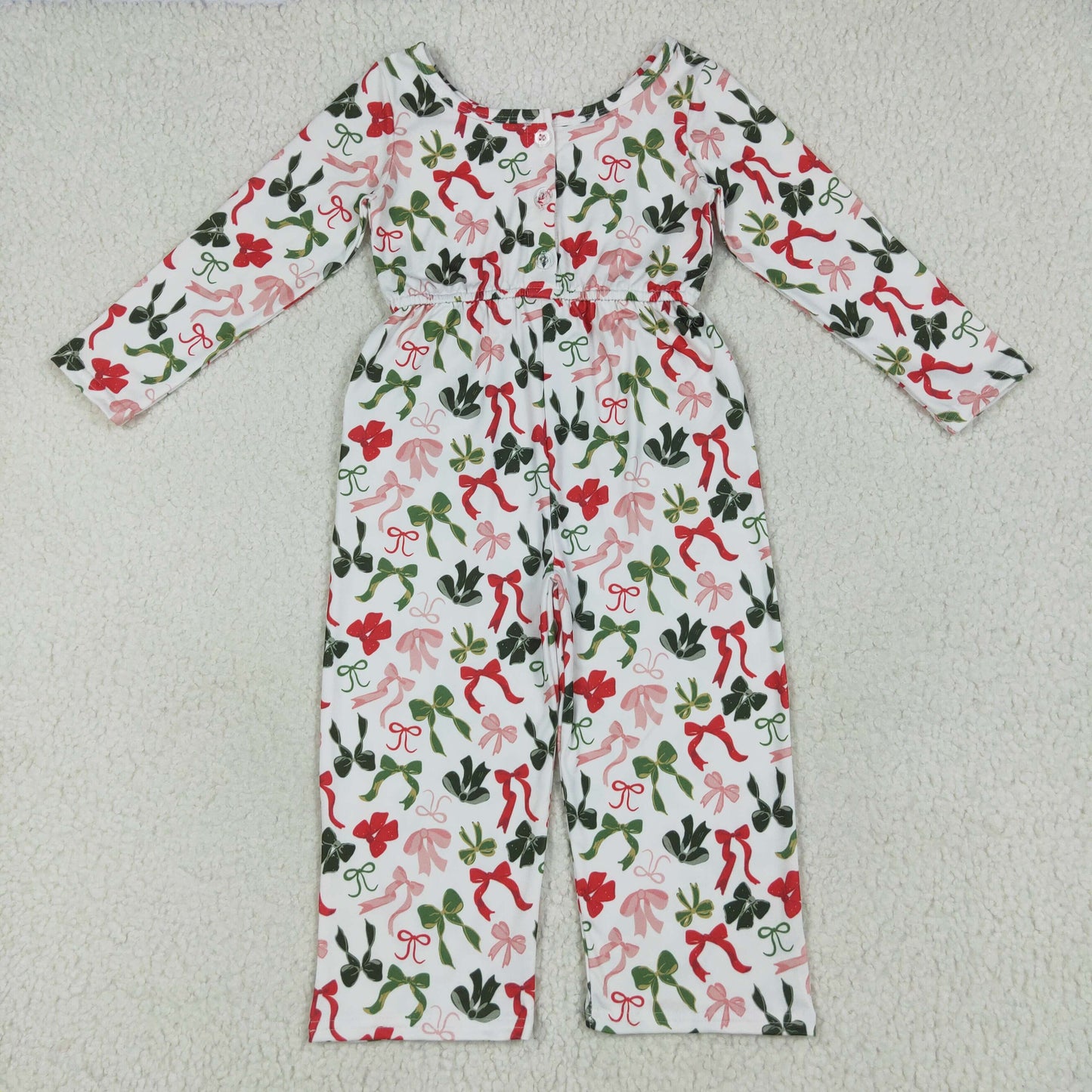 LR2192 Baby Girls Long Sleeves Colorful Bows Pockets Christmas Jumpsuit 6.26
