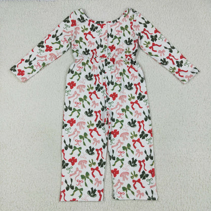 LR2192 Baby Girls Long Sleeves Colorful Bows Pockets Christmas Jumpsuit 6.26