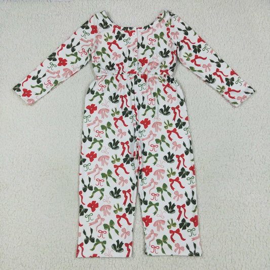 LR2192 Baby Girls Long Sleeves Colorful Bows Pockets Christmas Jumpsuit 6.26