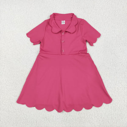 GSD2474 Baby Girls Pink Short Sleeves Button Yoga Knee Length Dress 6.4