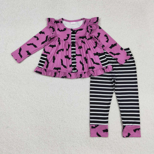 GLP2693 Baby Girls Bats Plaid Button Pockets Tunic Legging Pant Halloween Set C9.6