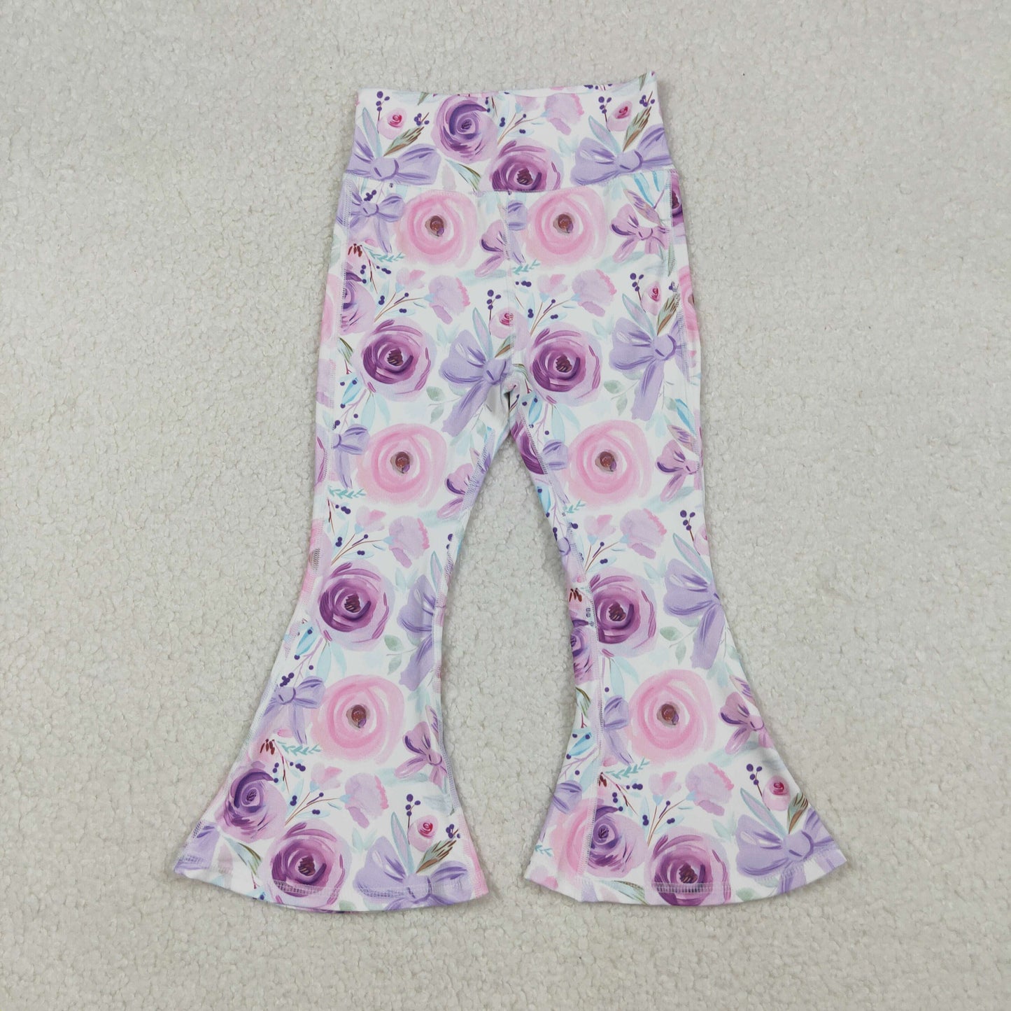 P0774 Baby Girls Purple Flower Bows Bell Bottom Yoga Pants C9.22