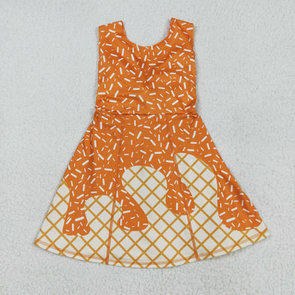 GSD2750 Baby Girls Orange Drip Sleeveless Shorts Team Yoga Active Knee Length Dress 7.28