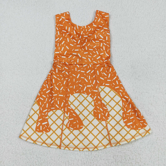 GSD2750 Baby Girls Orange Drip Sleeveless Shorts Team Yoga Active Knee Length Dress 7.28