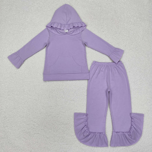 5 Colors Cotton Sibling Baby Girls Hooded Ruffle Top Bell Pants Clothes Sets