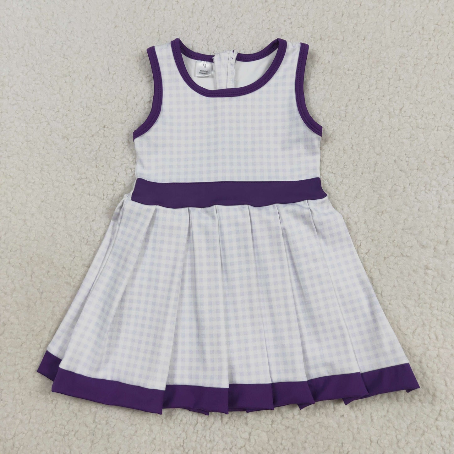GSD2758 Baby Girls Purple Plaid Sleeveless Zipper Shorts Yoga Knee Length Dress 8.12