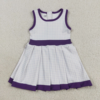 GSD2758 Baby Girls Purple Plaid Sleeveless Zipper Shorts Yoga Knee Length Dress 8.12